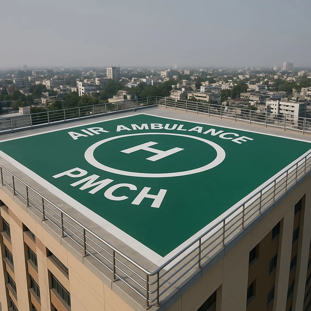 PMCH Unveils Rooftop Helipad, Enhancing Emergency Medical Services in Bihar